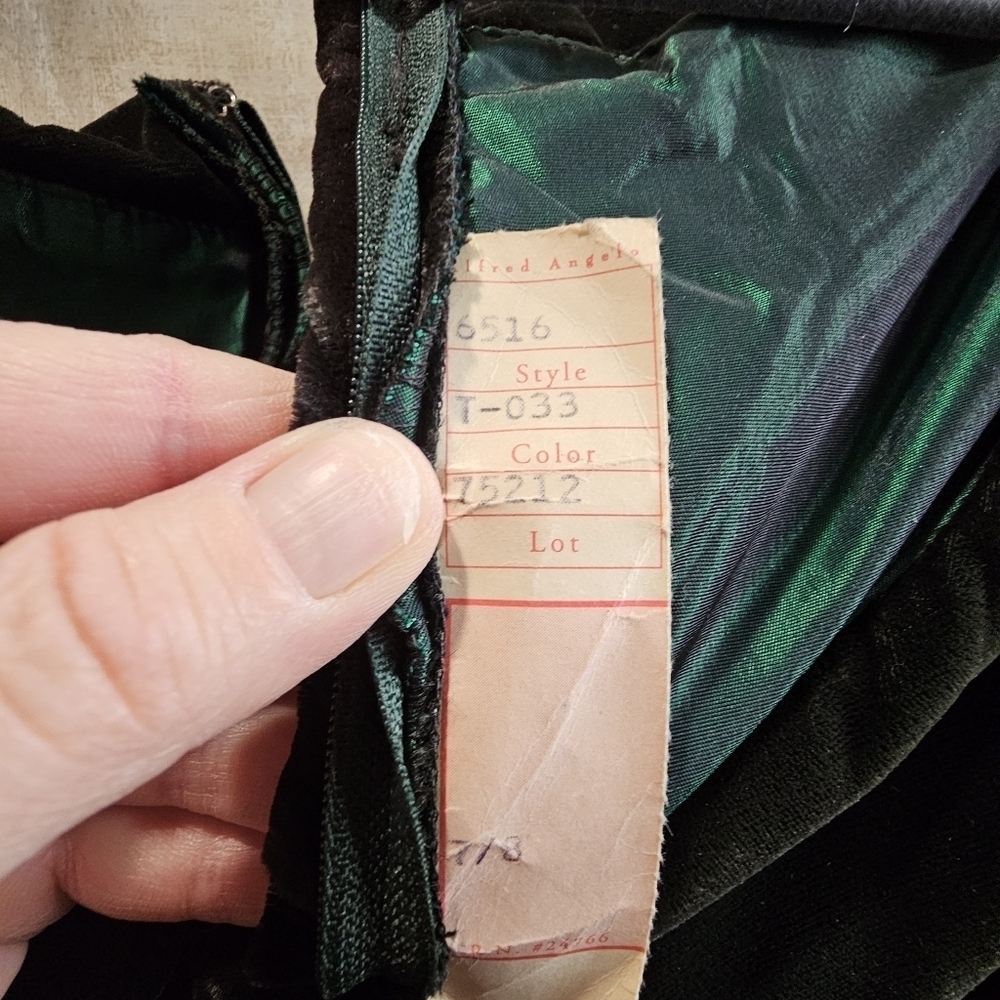 80's Alfred Angelo Emerald Green Velvet Taffeta Maxi Dress - Picture 6 of 7